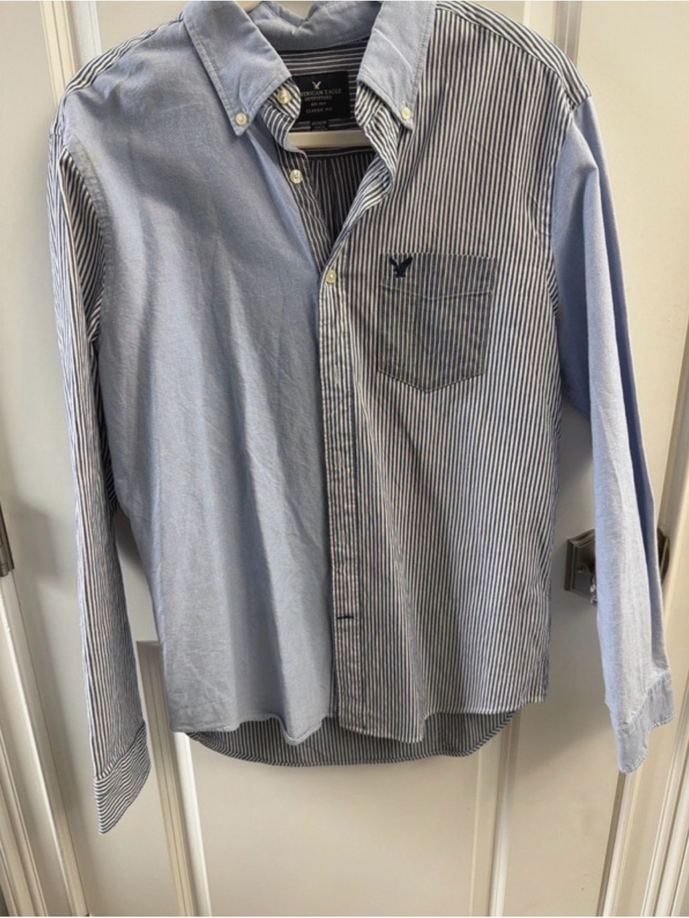 American Eagle Outfitters Light Blue Mixed-Panel Button-Down Shirt